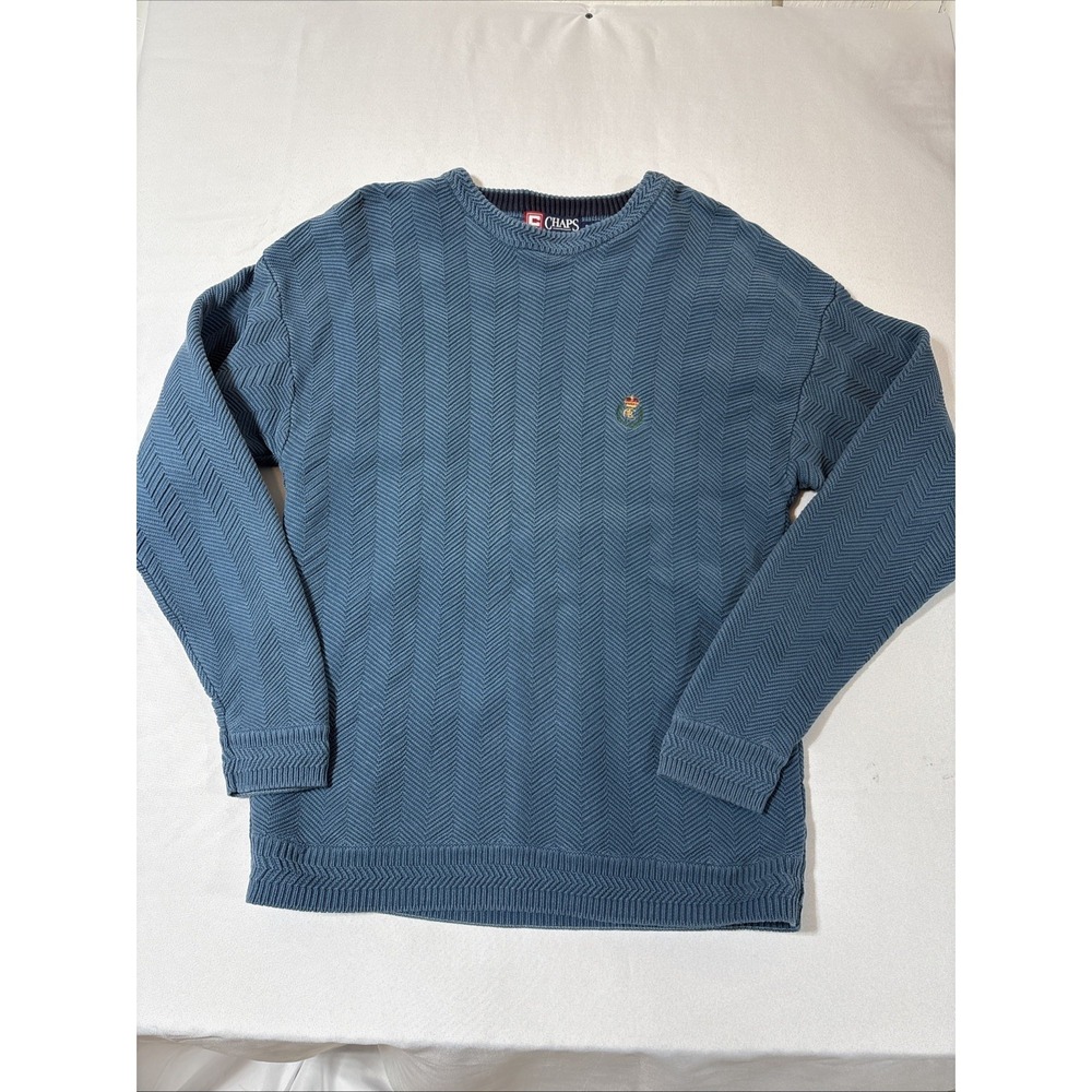 Vintage Chaps Ralph Lauren‎ Sweater Men's S Blue Herringbone Knit Crewneck